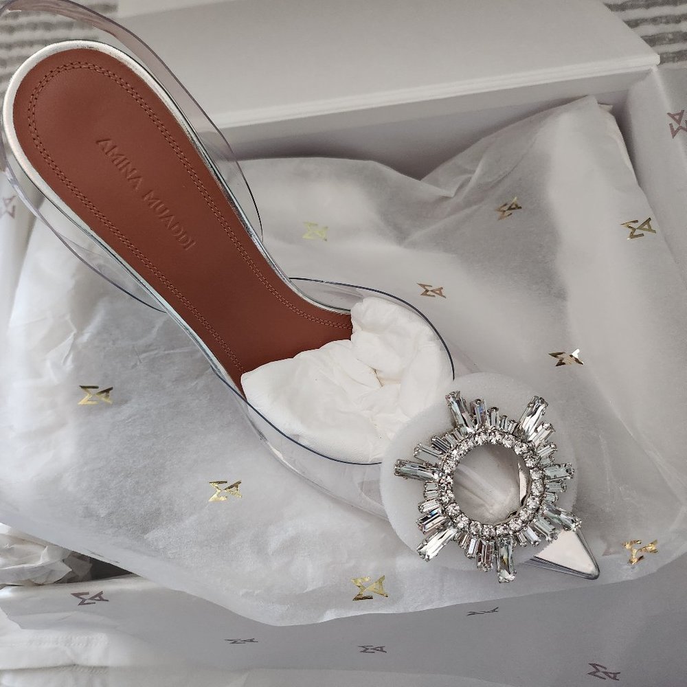 Amina Muaddi -- Begum 90mm 'Glass' Slingback Pumps